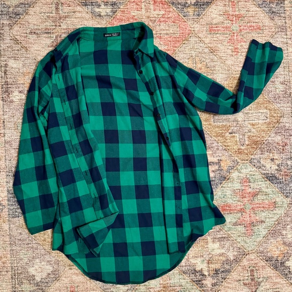 Women’s SHEIN Green and Blue Plaid Long Button-Up Shirt- XL - Picture 2 of 5